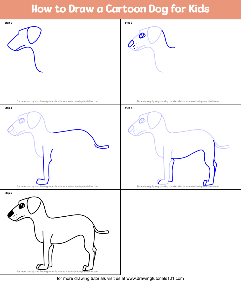 How to Draw a Cartoon Dog for Kids printable step by step drawing sheet ...