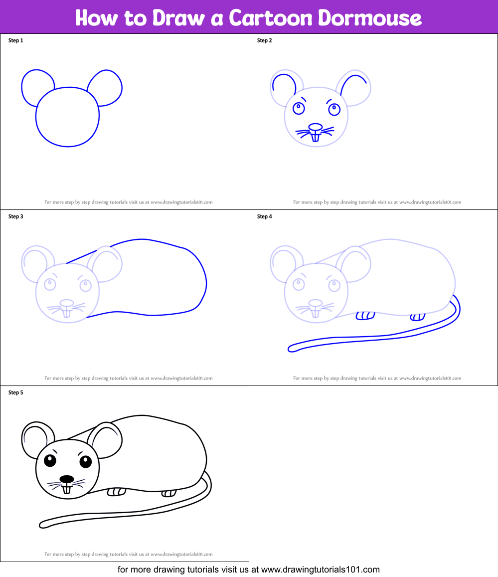 How to Draw a Cartoon Dormouse printable step by step drawing sheet ...