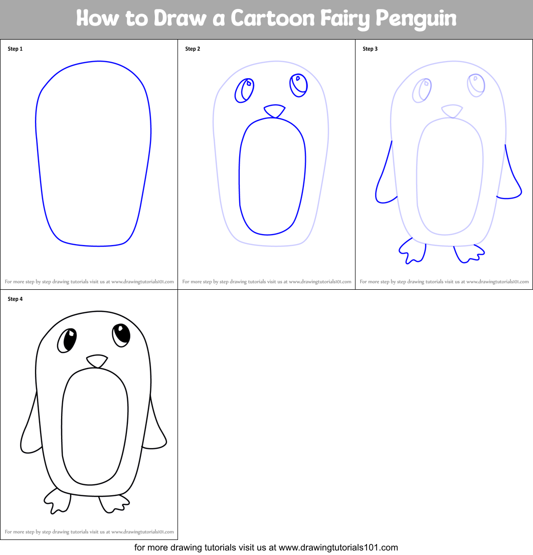 How to Draw a Cartoon Fairy Penguin printable step by step drawing ...