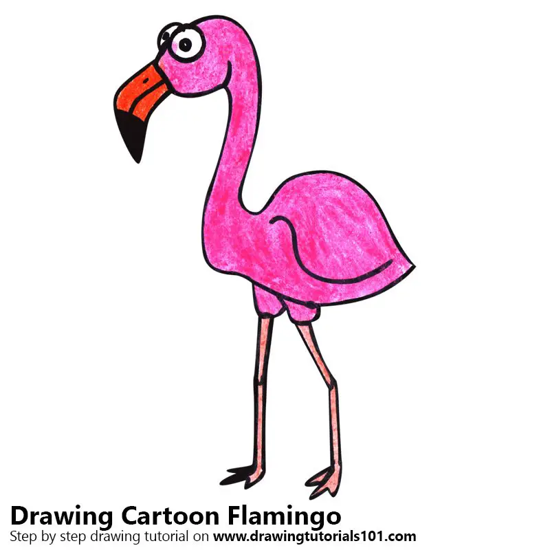Cartoon Flamingo Color Pencil Drawing