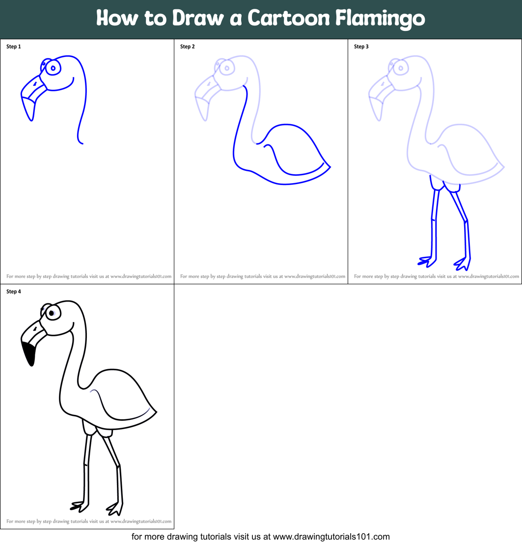 How to Draw a Cartoon Flamingo printable step by step drawing sheet ...