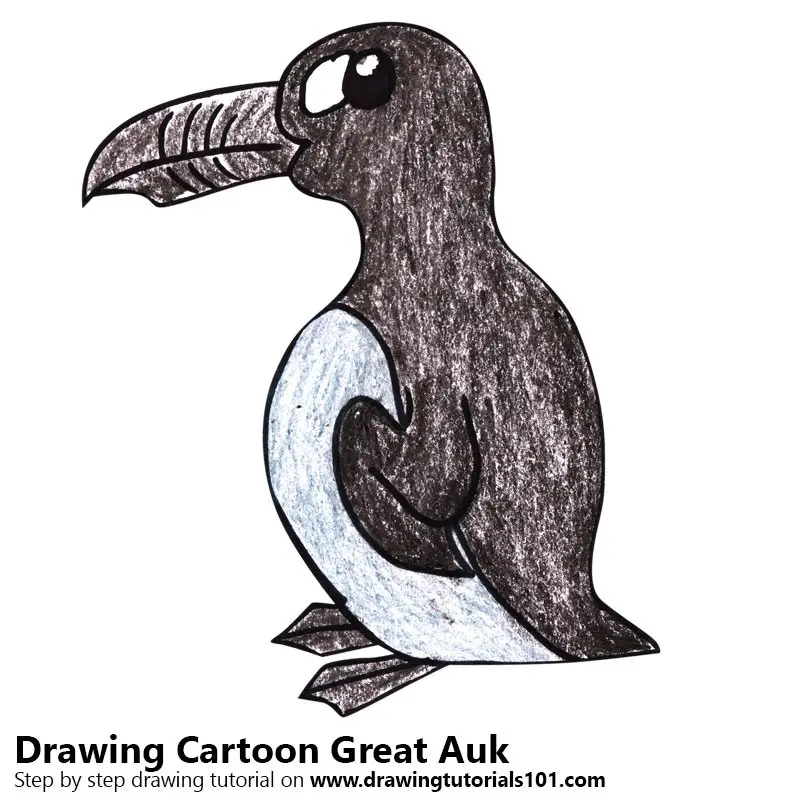 Cartoon Great Auk Color Pencil Drawing