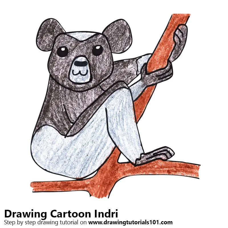 Cartoon Indri Color Pencil Drawing
