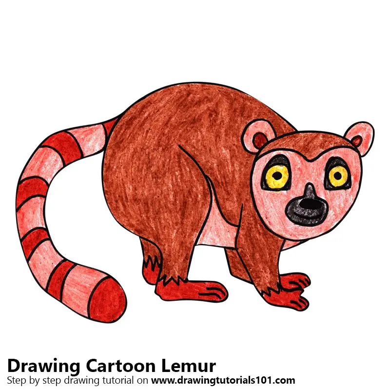 Cartoon Lemur Color Pencil Drawing