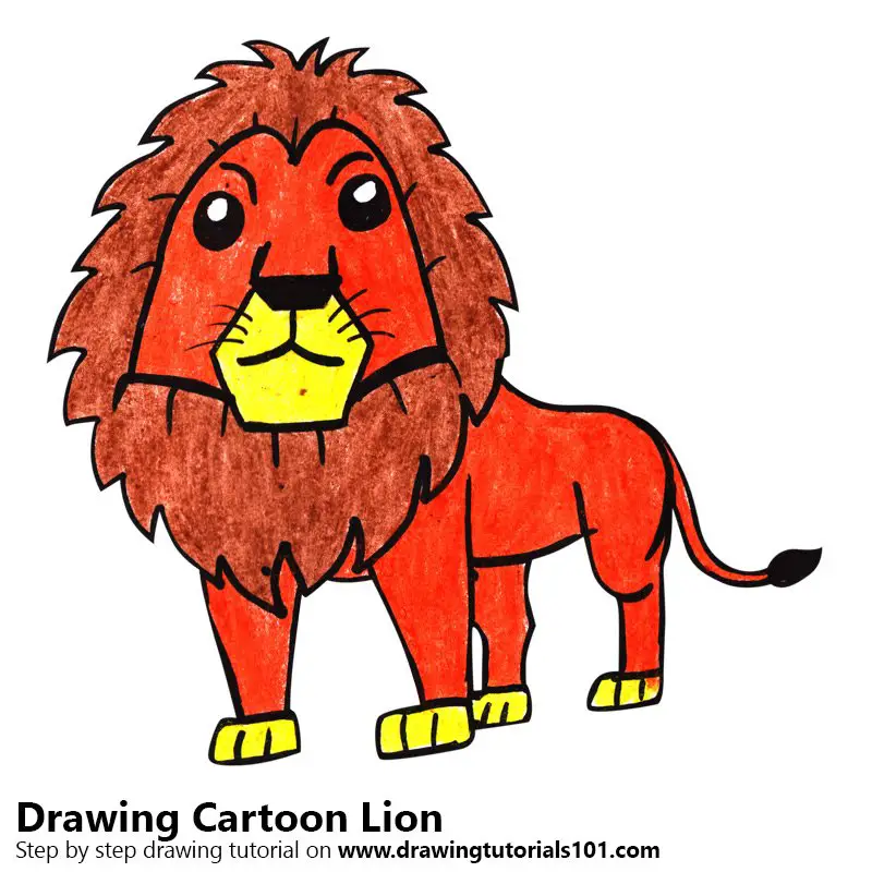 Cartoon Lion Color Pencil Drawing