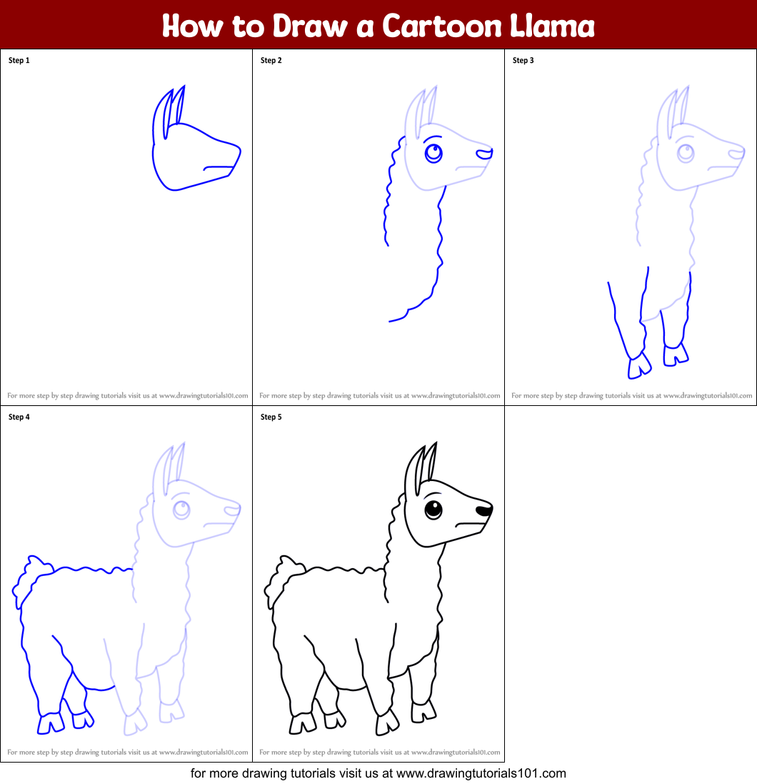How to Draw a Cartoon Llama printable step by step drawing sheet