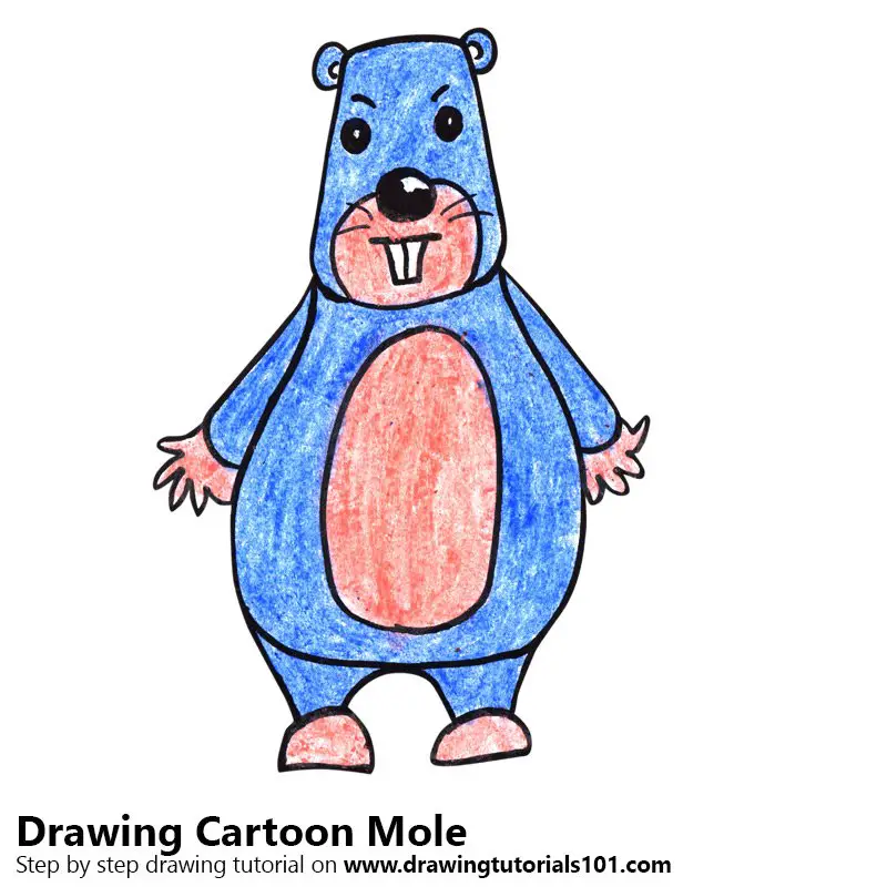 Cartoon Mole Color Pencil Drawing