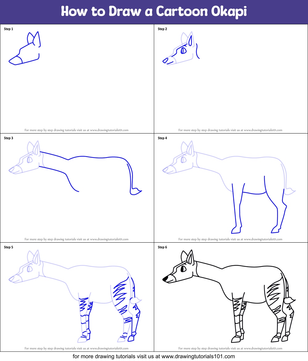 How to Draw a Cartoon Okapi printable step by step drawing sheet