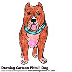 Cartoon Pitbull Dog Color Pencil Sketch