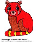 Cartoon Red Panda Color Pencil Sketch