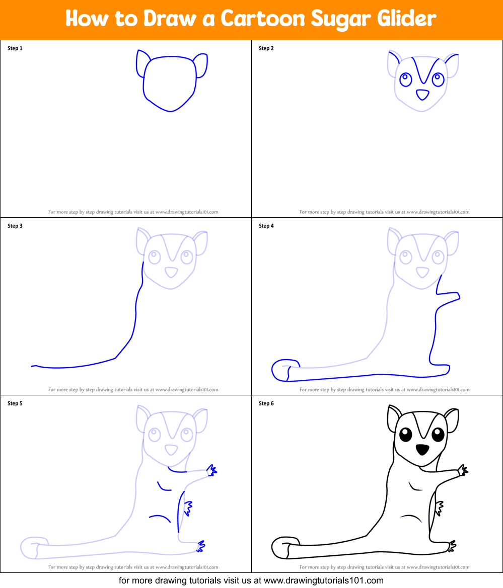 How To Draw A Cartoon Sugar Glider Printable Step By Step Drawing Sheet 5346