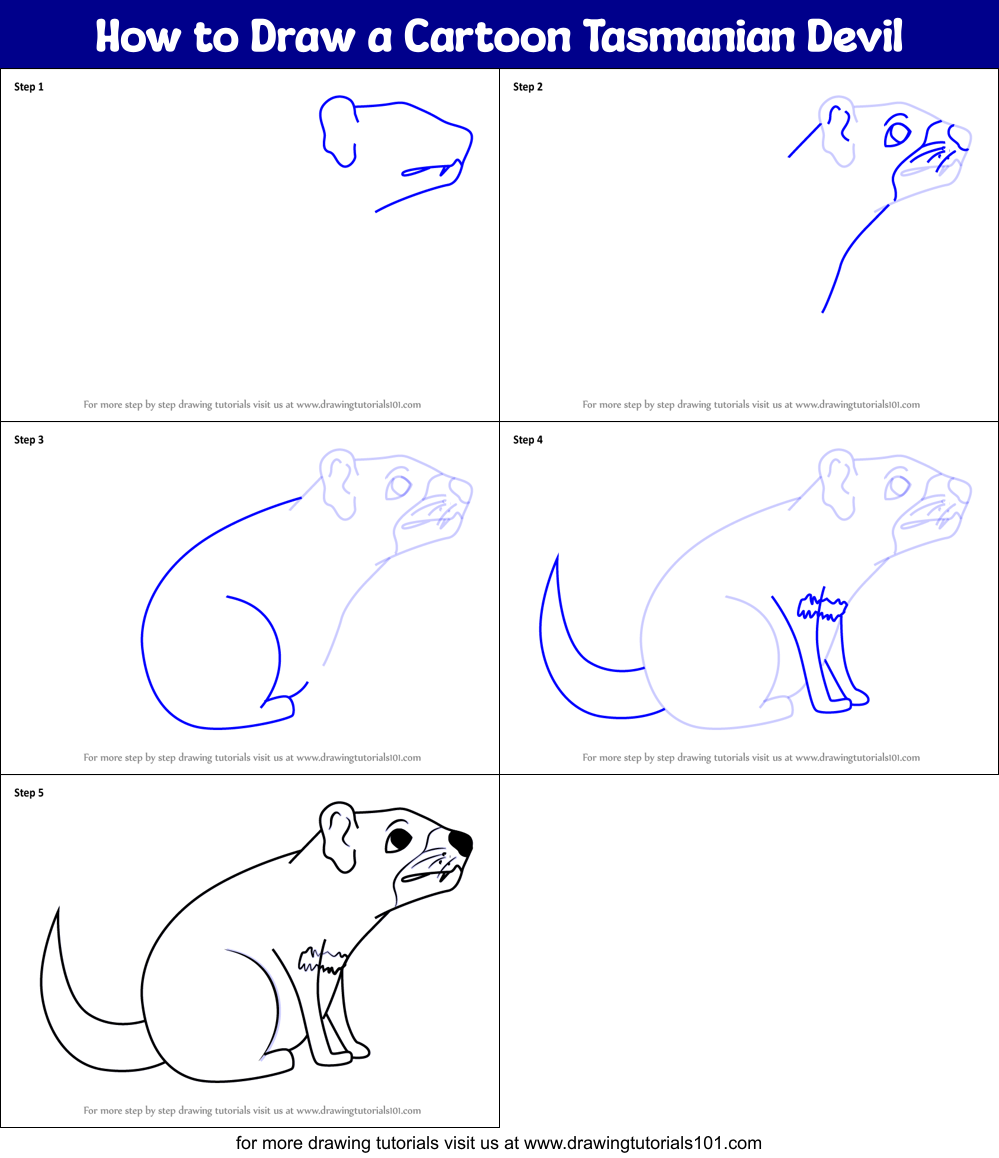 How to Draw a Cartoon Tasmanian Devil printable step by step drawing ...