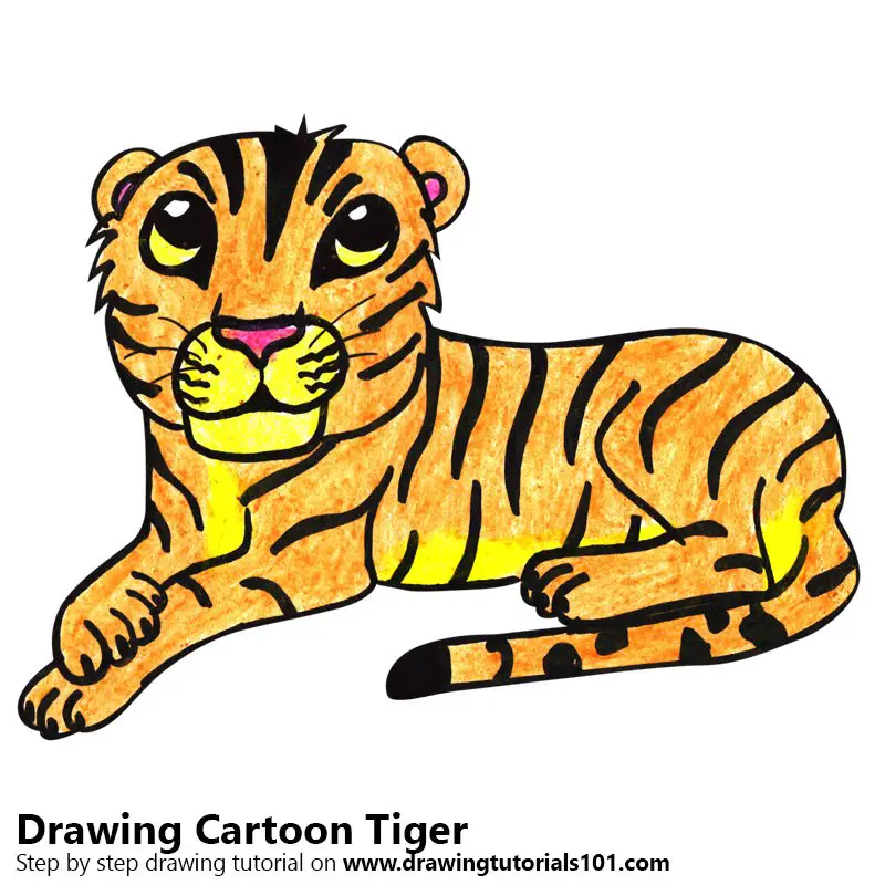 Cartoon Tiger Colored Pencils - Drawing Cartoon Tiger with Color Pencils :  