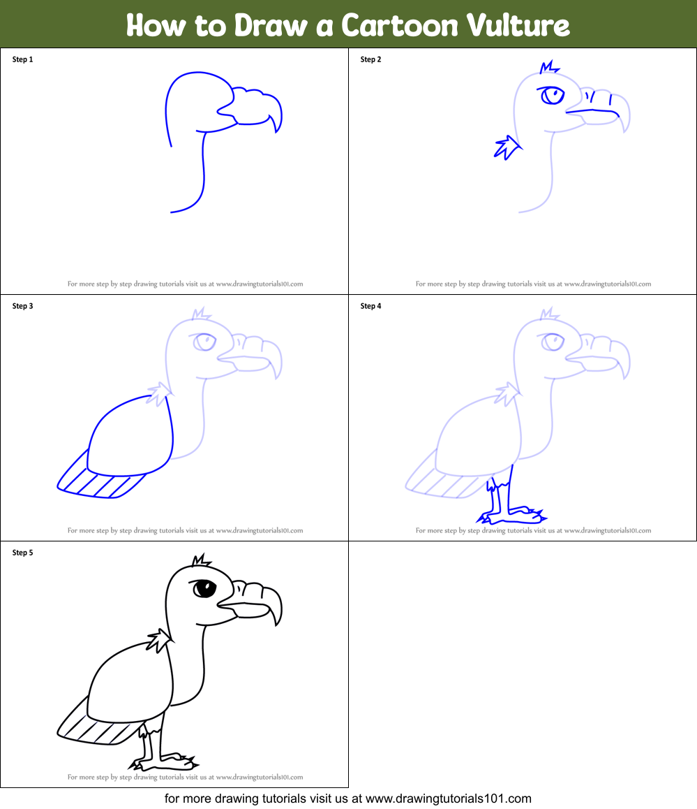 How to Draw a Cartoon Vulture printable step by step