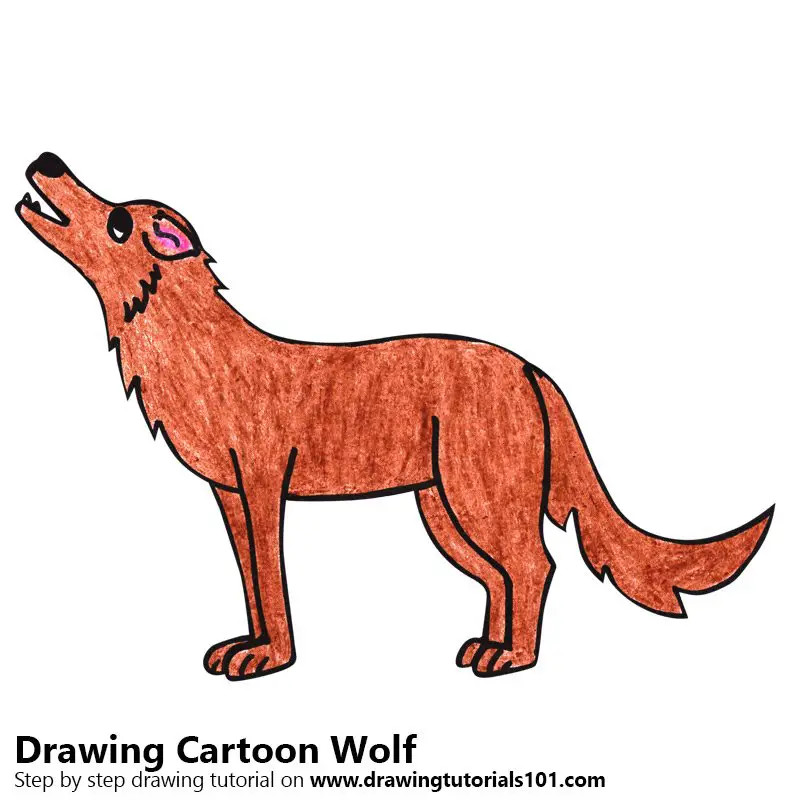 Cartoon Wolf Color Pencil Drawing