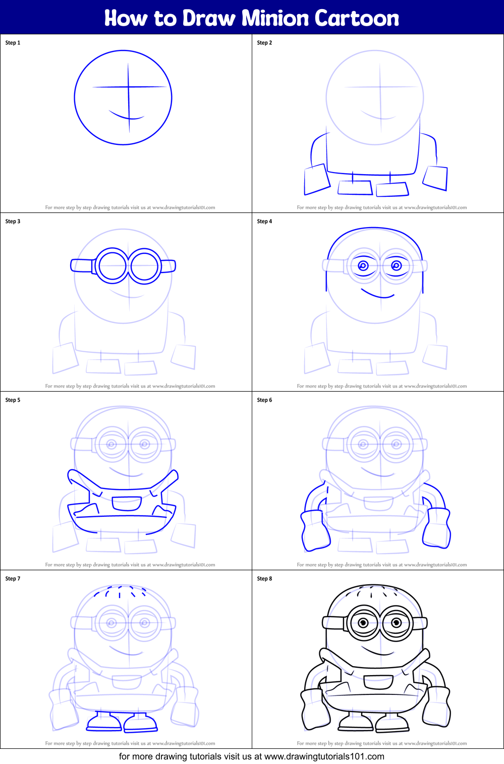 How to Draw Minion Cartoon printable step by step drawing sheet ...