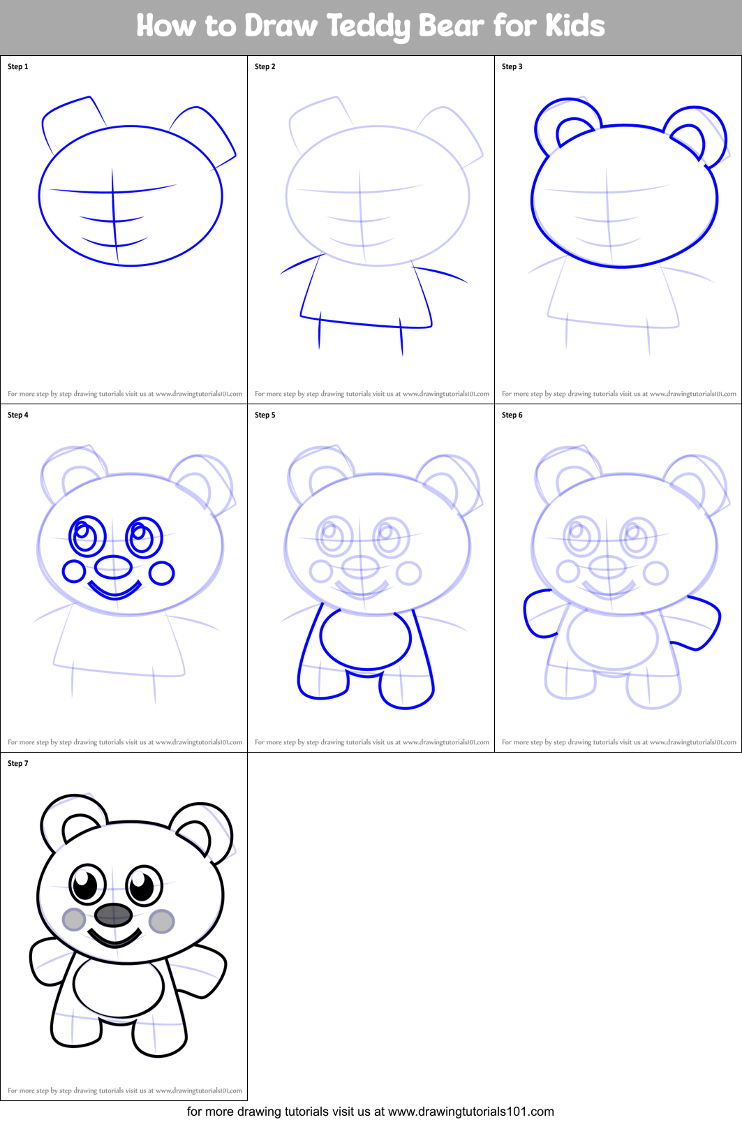 How to Draw Teddy Bear for Kids printable step by step drawing sheet ...