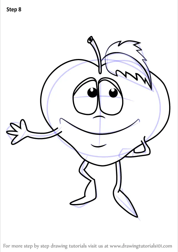 Learn How to Draw a Cartoon Apple (Fruits for Kids) Step by Step