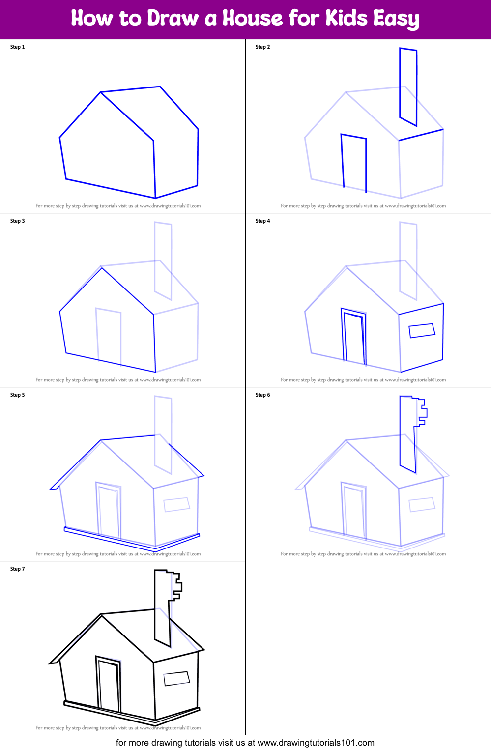 How to Draw a House for Kids Easy printable step by step drawing sheet