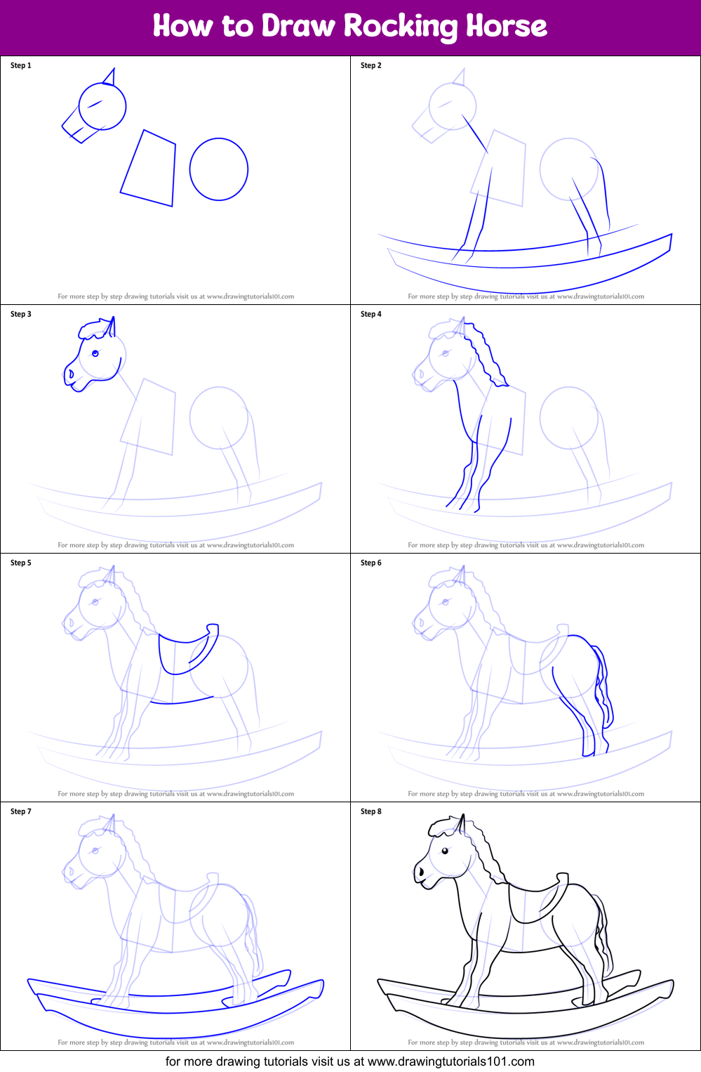 How to Draw Rocking Horse printable step by step drawing sheet ...