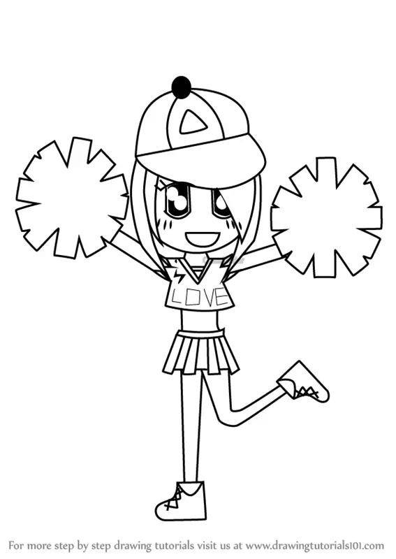 Learn How to Draw a Cheerleader Cartoon (People for Kids) Step by Step