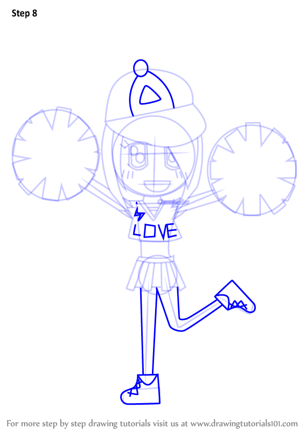 Learn How to Draw a Cheerleader Cartoon (People for Kids) Step by Step