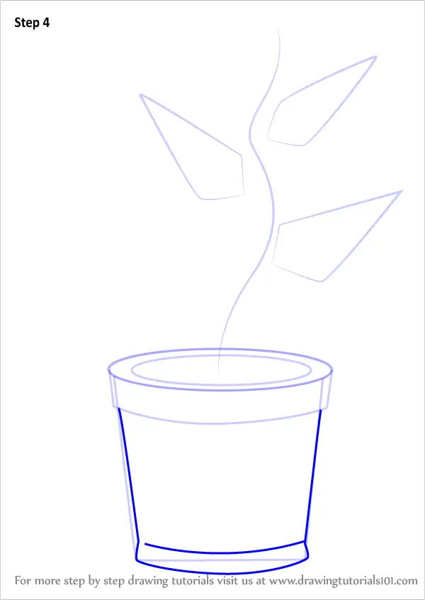 Step by Step How to Draw Plant in Pot : DrawingTutorials101.com
