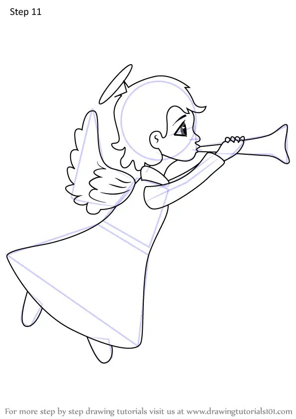 Learn How to Draw Angel Blowing a Horn (Christmas) Step by Step