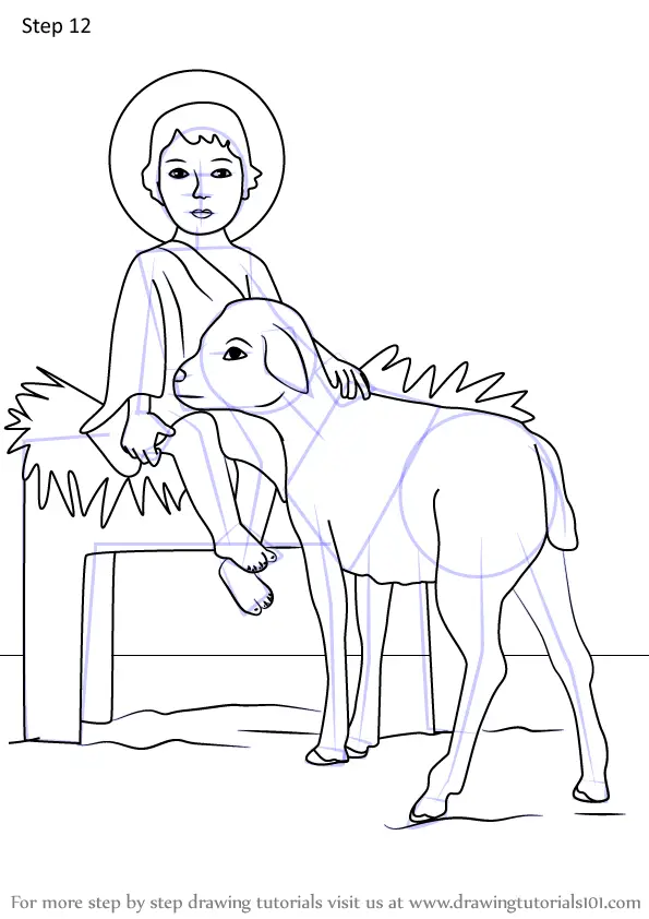 Step by Step How to Draw Baby Jesus with Lamb