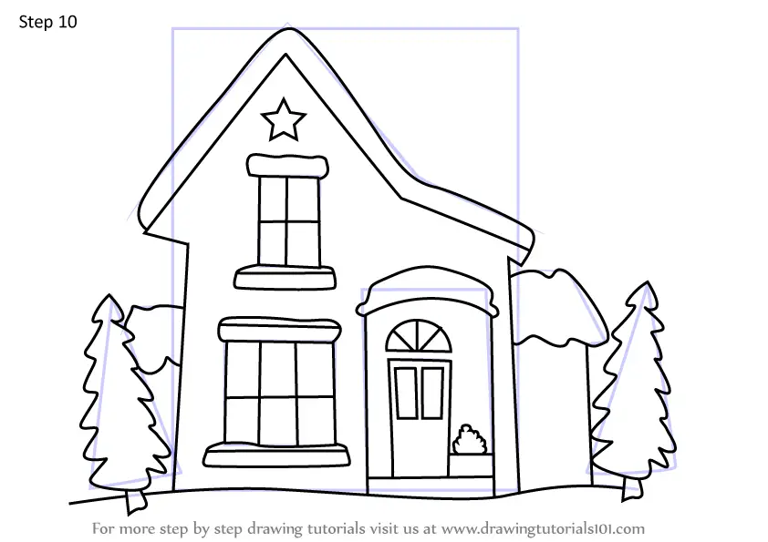 Learn How to Draw Christmas House (Christmas) Step by Step Drawing