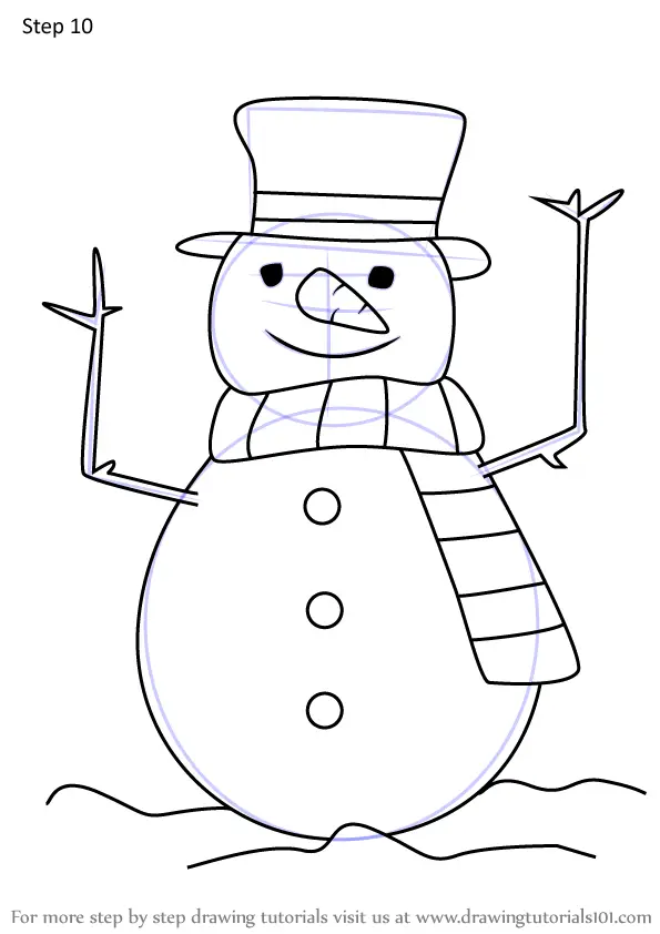 Step by Step How to Draw Christmas Snowman : DrawingTutorials101.com