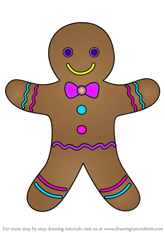 Learn How to Draw Gingerbread Man (Christmas) Step by Step Drawing