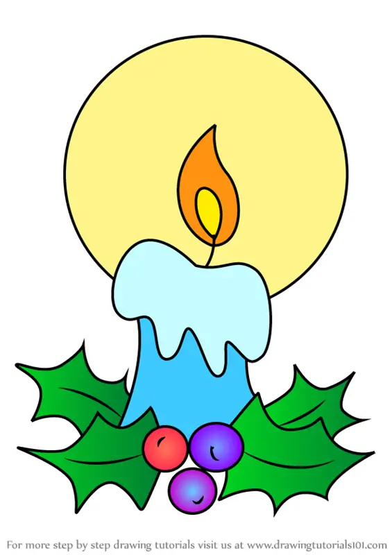 Learn How to Draw Holly Berry Candle Glowing (Christmas) Step by Step