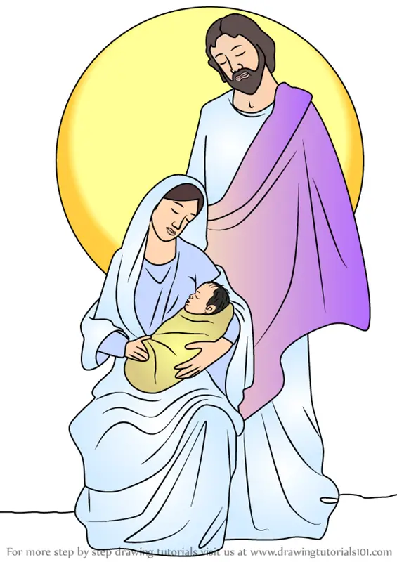 Learn How to Draw Holy Family Nativity Scene (Christmas) Step by Step