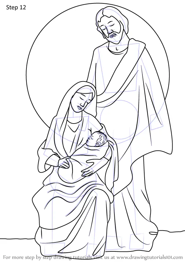 Learn How to Draw Holy Family Nativity Scene (Christmas) Step by Step