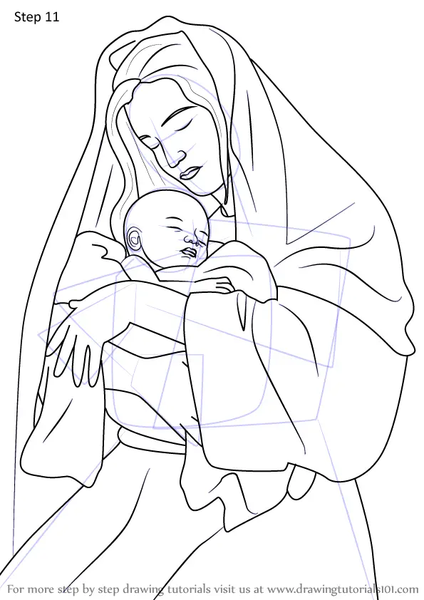 Step By Step How To Draw Mary Holding Baby Jesus Nativity