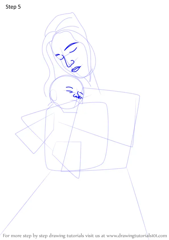 Step by Step How to Draw Mary holding Baby Jesus Nativity 