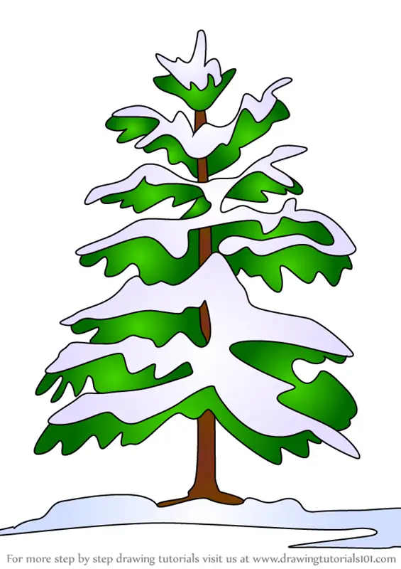 Learn How to Draw Snow Covered Trees (Christmas) Step by Step Drawing