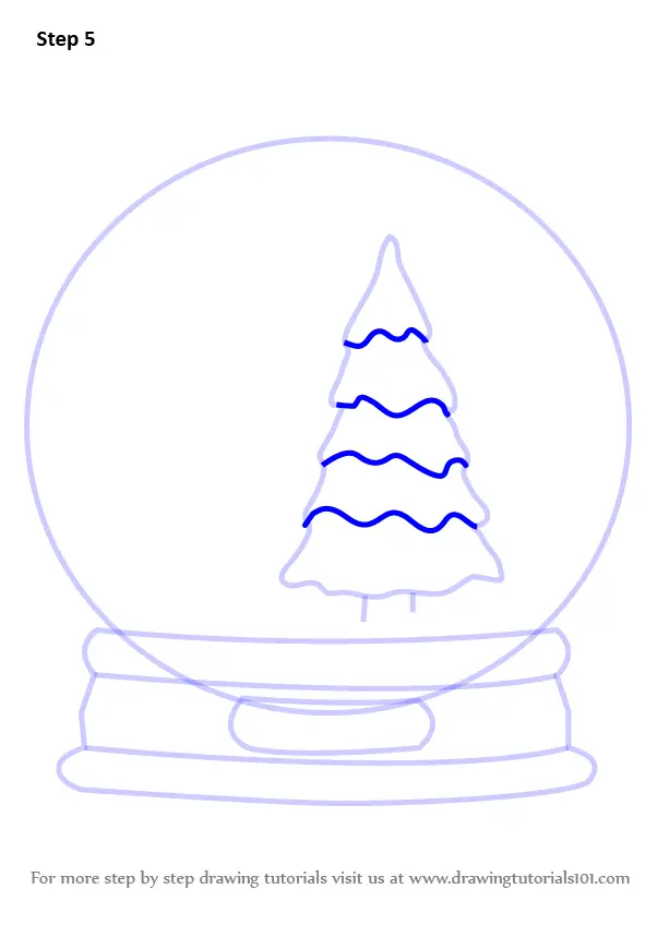 Learn How to Draw Snowglobe with Christmas Tree (Christmas) Step by