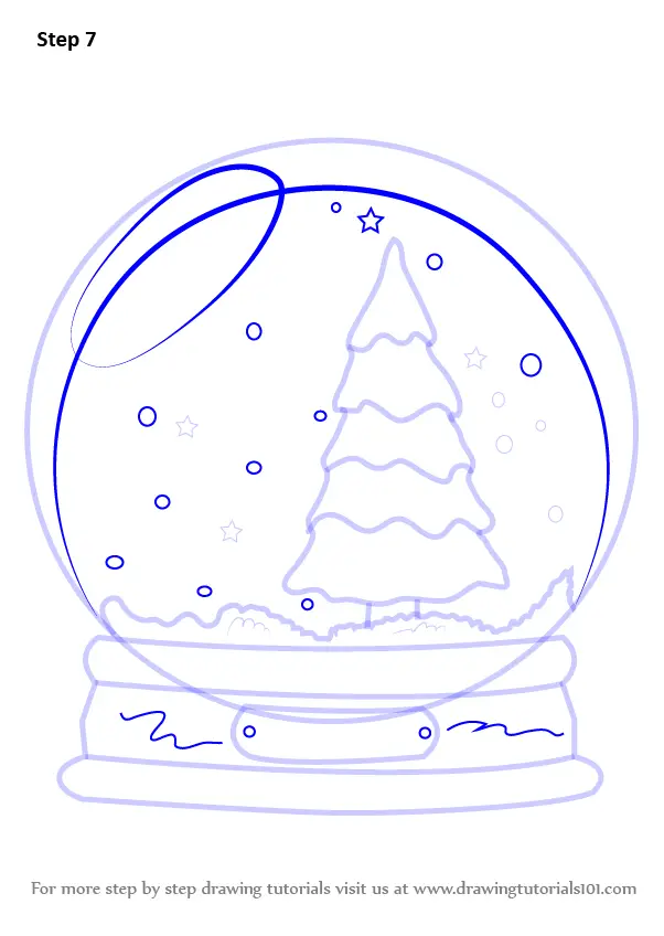 Learn How to Draw Snowglobe with Christmas Tree (Christmas) Step by