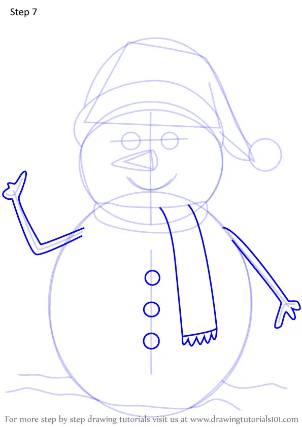 Learn How to Draw Snowman With Scarf (Christmas) Step by Step : Drawing