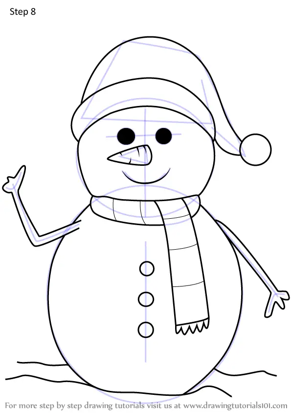 Step by Step How to Draw Snowman With Scarf