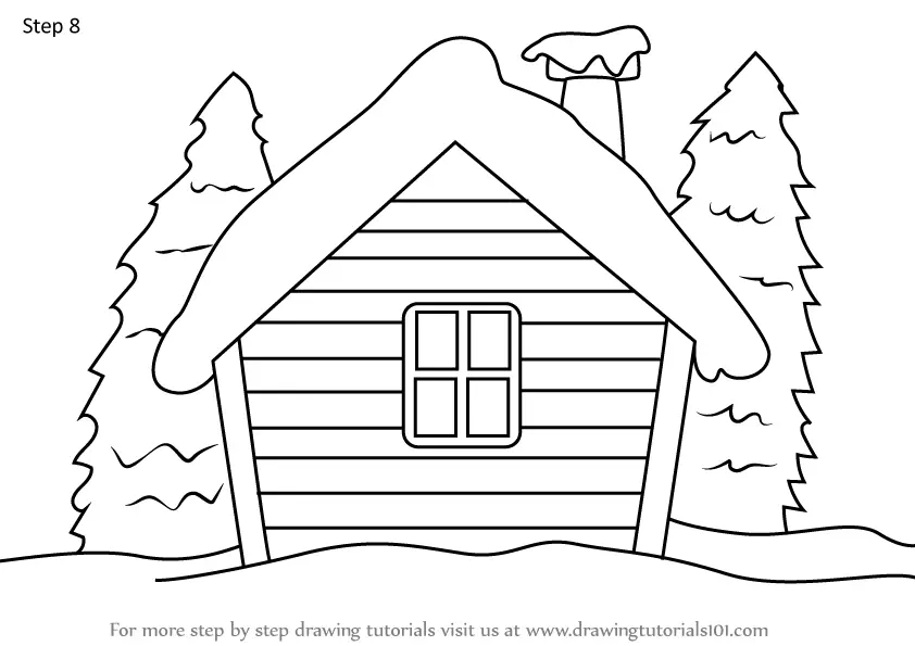 Learn How to Draw Winter Cottage (Christmas) Step by Step : Drawing
