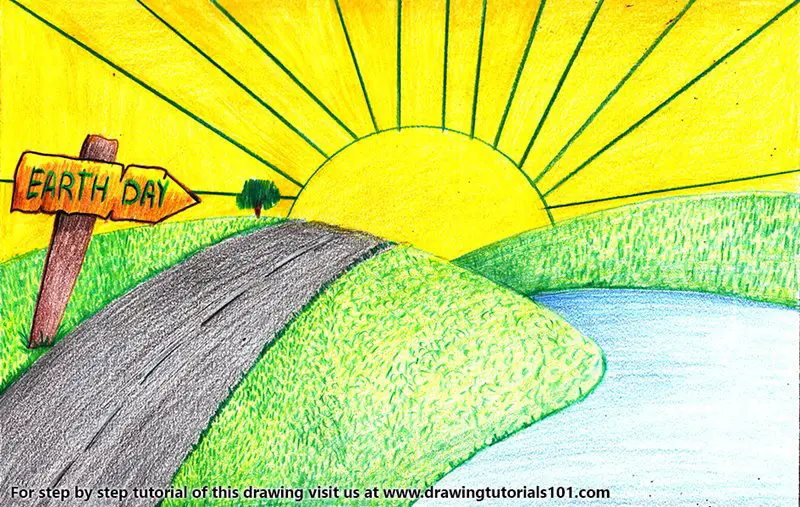 Earth Day Poster Color Pencil Drawing