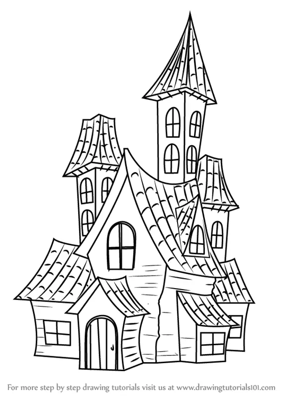 Step by Step How to Draw a Spooky Haunted House