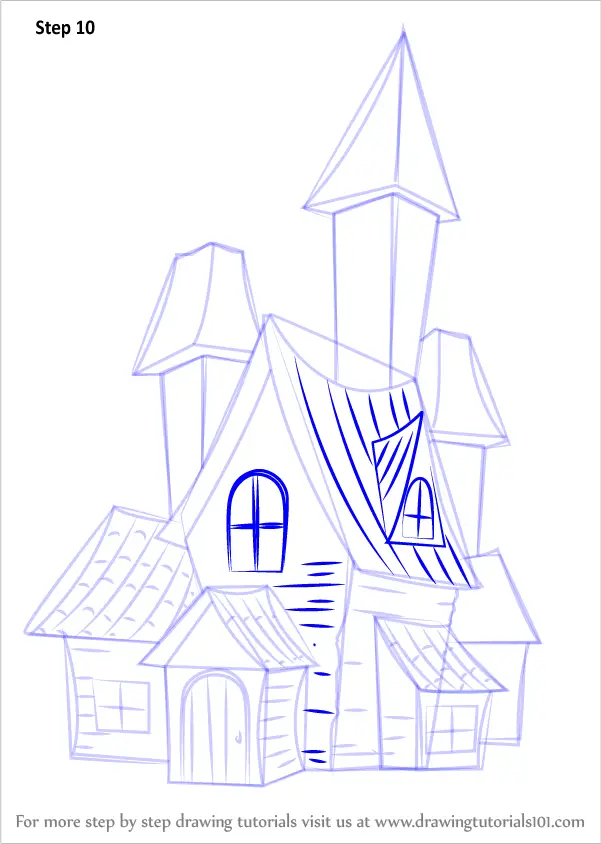 Learn How to Draw a Spooky Haunted House (Halloween) Step by Step