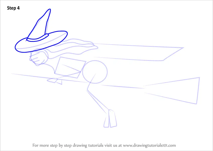 Learn How to Draw Witch on Broom (Halloween) Step by Step Drawing