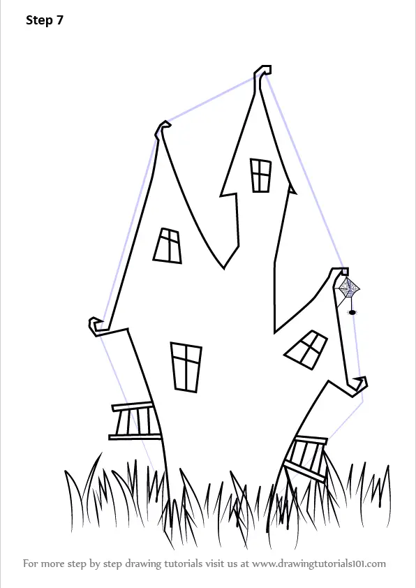 Step by Step How to Draw a Witch's House