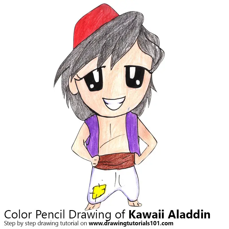 Kawaii Aladdin Color Pencil Drawing