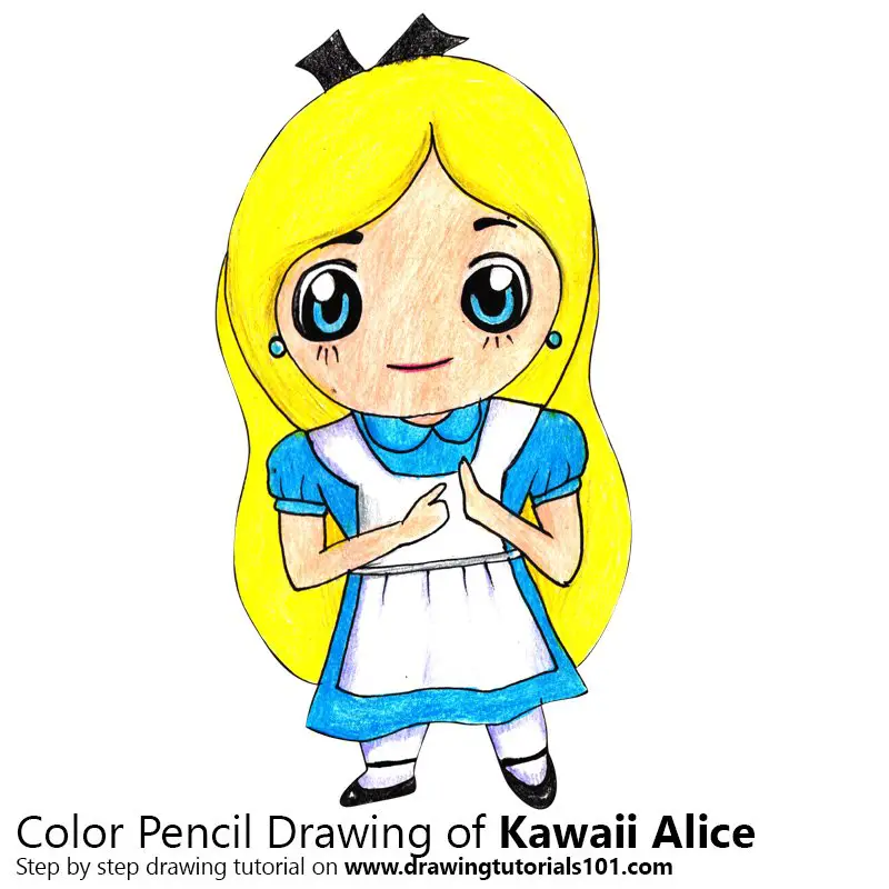 Kawaii Alice from Alice in Wonderland Color Pencil Drawing